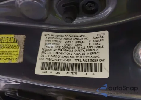 2017 Honda Civic Lx from USA, damaged, VIN 2HGFC2F54HH515463
